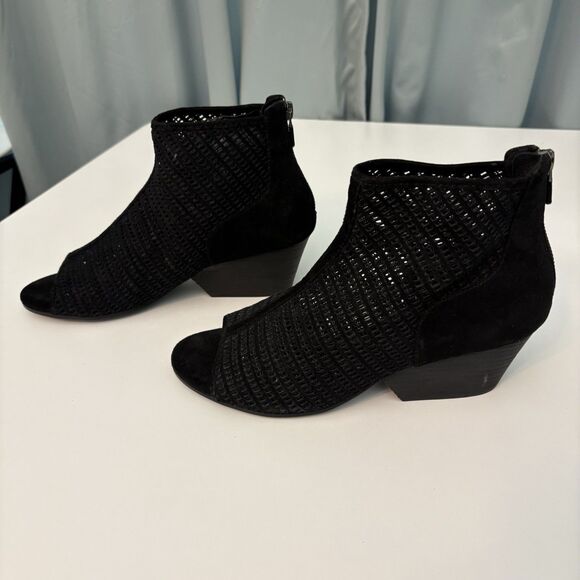 Ankle Bootie 7.5 Black Peep Toe Eileen Fisher Luxury Classic Mob Wives - Picture 2 of 9